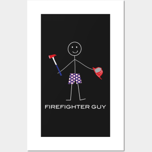 Funny Mens Firefighter Guy Illustration Posters and Art